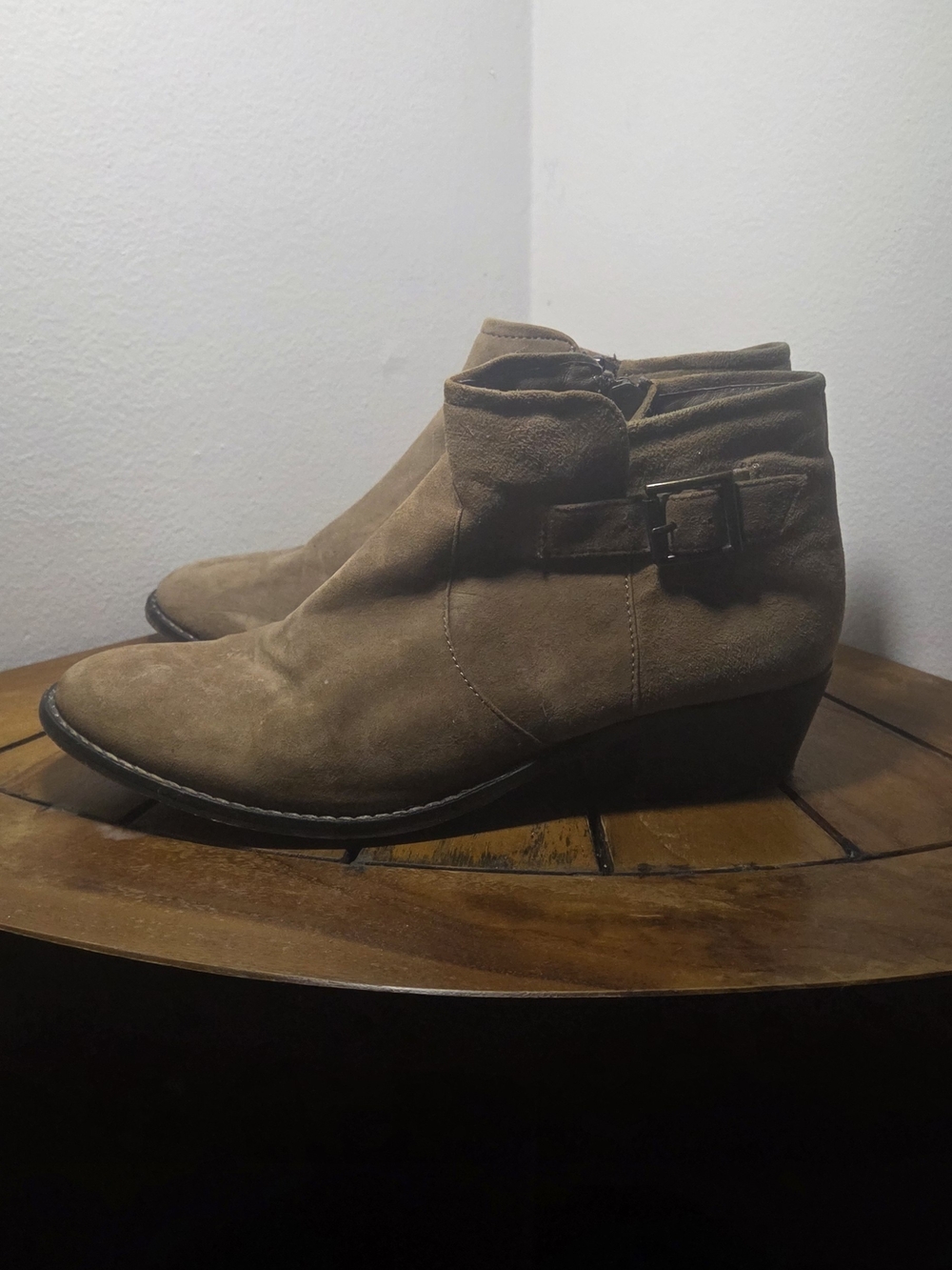 Women's Suede Ankle Boot with Buckle - Brown
